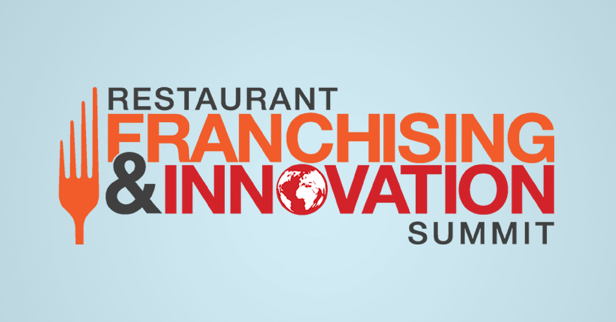 Restaurant Franchising & Innovation Summit Logo (Light Blue with Black, Orange and Red text)
