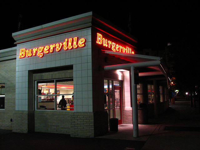 Image of Burgerville restaurant at night