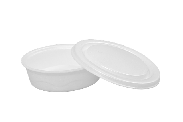 Round white foam food container with lid