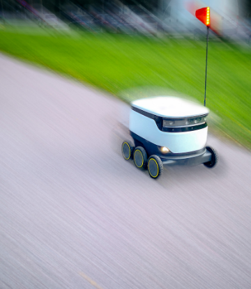 Supply Chain Scene, image of autonomous delivery vehicle 