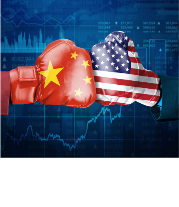 Supply Chain Scene, image of US and China branded boxing gloves 