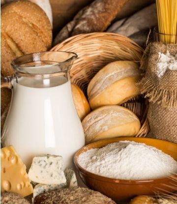 Supply Chain Scene, image of milk, wheat and rice 