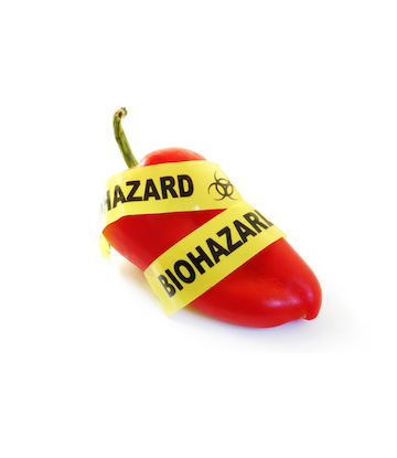 Supply Chain Scene, image of a pepper wrapped in hazard tape 