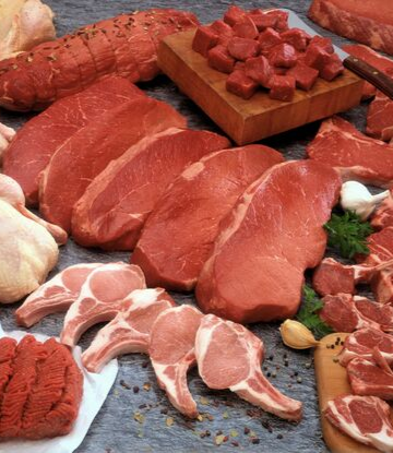 Supply Chain Scene, image of an assortment of beef and pork cuts, raw 
