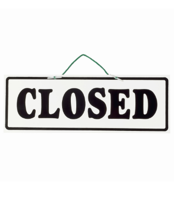 SCS, image of a CLOSED sign in black lettering on white background 