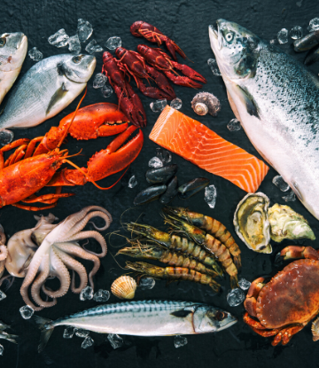 SCS, image of an assortment of fresh seafood 