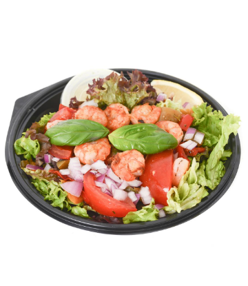 Image of a mixed lettuce salad in a to-go container 