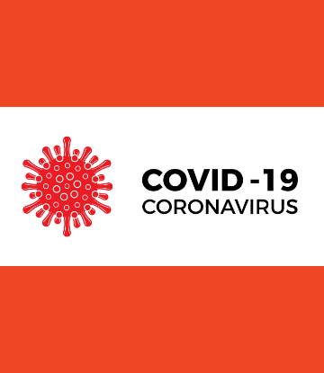 Graphic on orange background that reads COVID-19 Coronavirus 