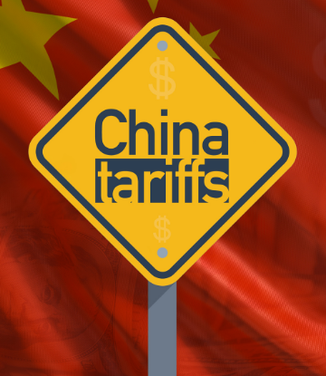Image of a yellow sign that reads CHINA TARIFFS 
