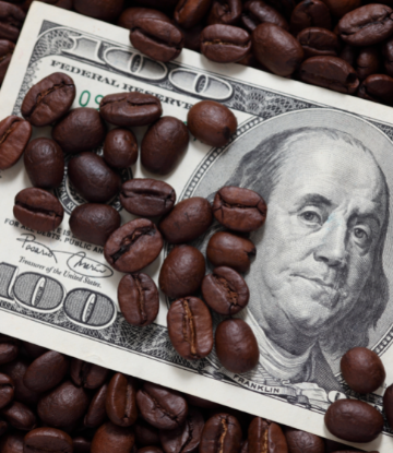 Coffee beans and a $100 dollar bill 