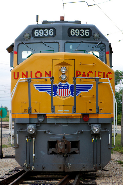 Front of diesel Union Pacific train