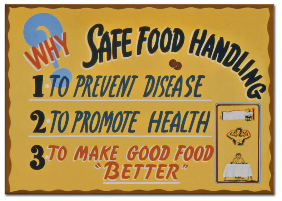 Vintage sign from 1930s about safe food handling
