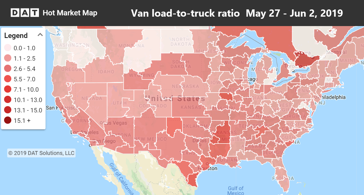 Supply Chain Scene, map of van-to-load ratios