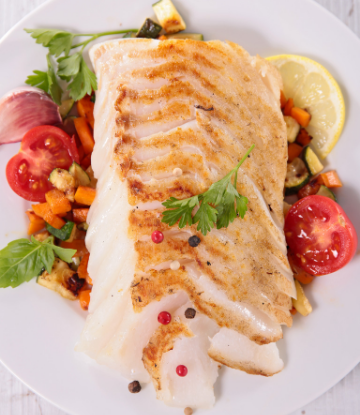 Supply Chain Scene, image of a prepared fish fillet on a dinner plate 