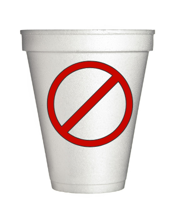Supply Chain Scene, image of a styrofoam cup with a red "banned" symbol on it 