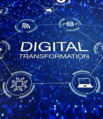 Supply Chain Scene, futuristic image with words "Digital Transformation" 