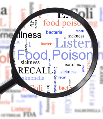 Supply Chain Scene, image of a magnifying glass over the words "food poisioning"
