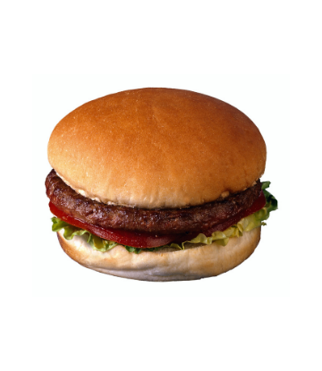 SCS image of a plain hamburger on a bun floating on a whote background 