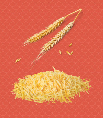 Image of raw wheat and a mound of shredded cheese