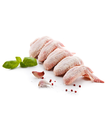 Image of raw chicken wings next to garlic and oil 