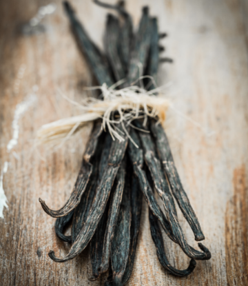 Image of vanilla beans tied with brown string 