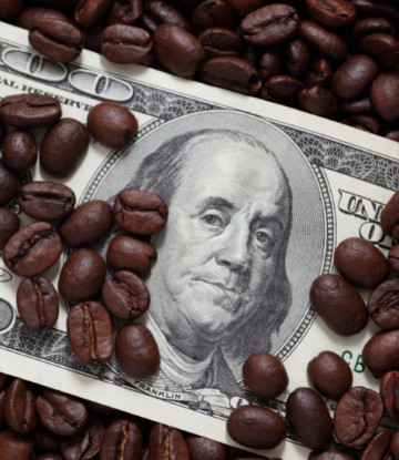 coffee beans on a $100 bill 