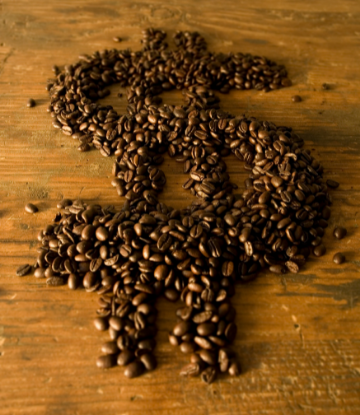 Coffee beans shaped like a dollar symbol