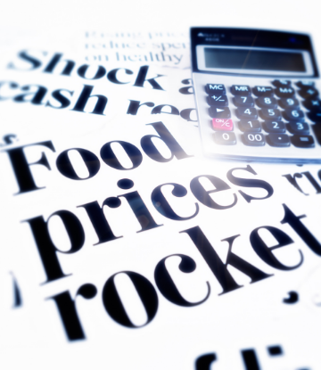 Food prices rocket headline on a newspaper