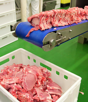 meat coming off the cutting line