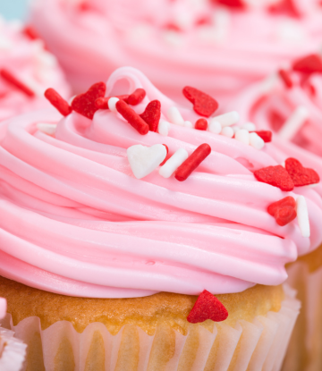 Pink cupcake with red sprinkles 