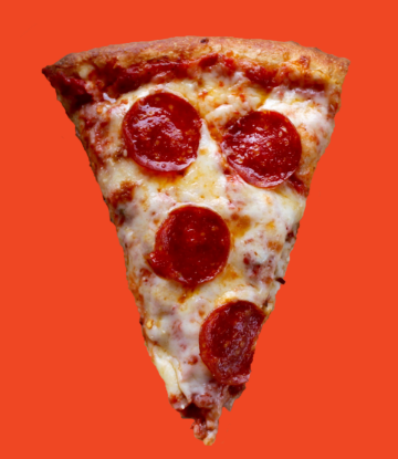 pizza slice on orange background