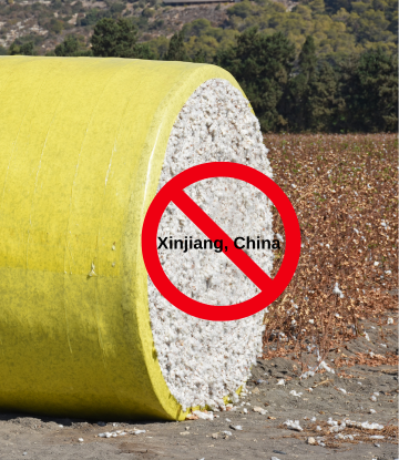 Cotton bale with a no Xinjiang china sign it