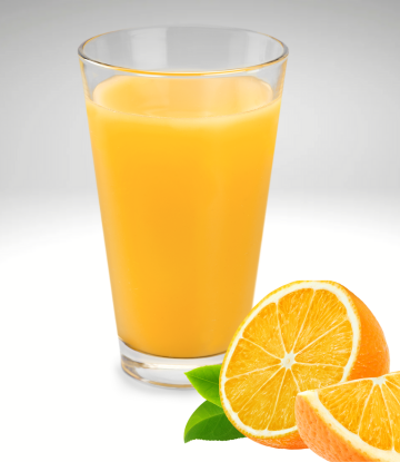 glass of orange juice with a cut fresh orange 
