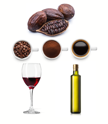 coffee, cocoa, olive oil and wine 