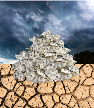 extreme weather with a pile of cash 