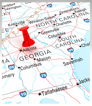 Map of georgia with a pin 