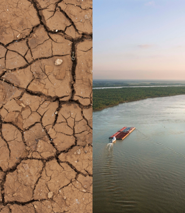 river split picture next to drought conditions 