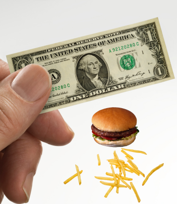 tiny dollar bill with tiny food 