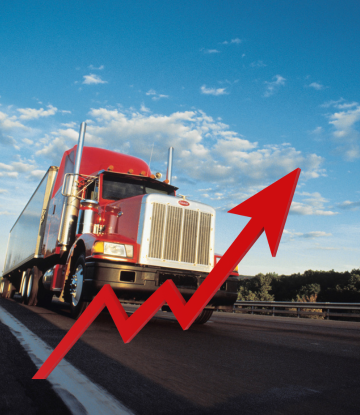 Freight truck with red arrow pointing upward 