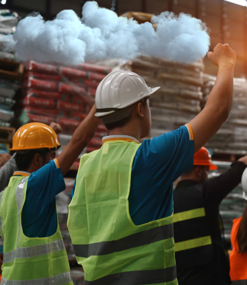 dockworkers with arms up 