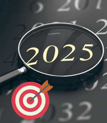 2025 in a magnifier with a bullseye 