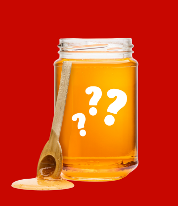 Jar of honey with a question mark 