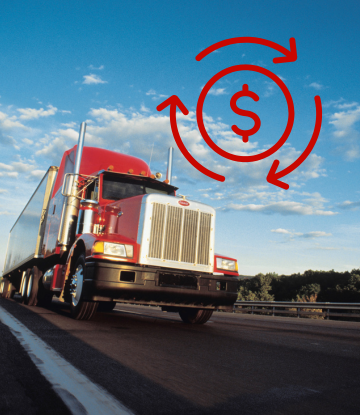 Truck on the road with a spinning dollar sign graphic 