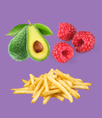 Raspberries, Avocado and french fries 