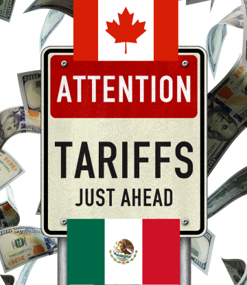 Tariff sign with canada and mexico flag 