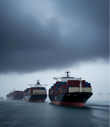 Storm looming over container ships 
