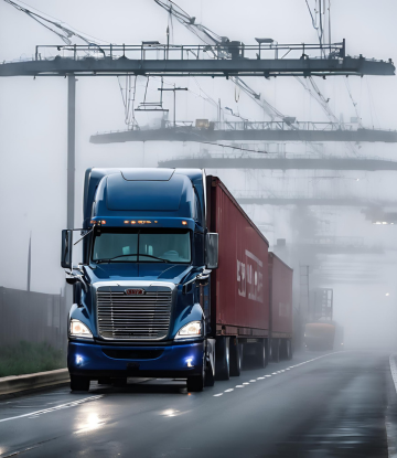 Truck on a rainy road 
