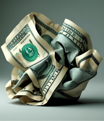 crumpled dollar bills
