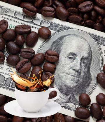 coffee, beans and money  