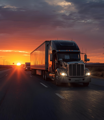 Freight truck at sunset 